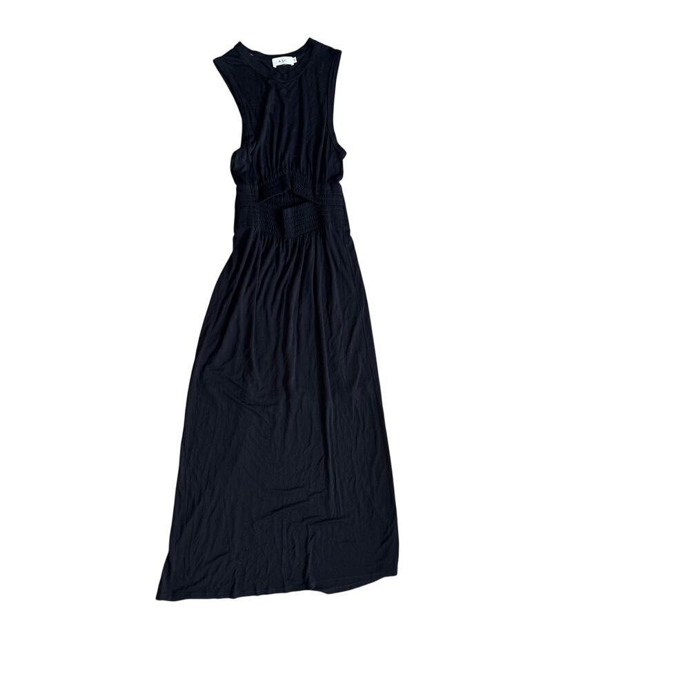 A.L.C. Black Viscose Midi Dress Cutout Waist Smocked Size S Made in USA